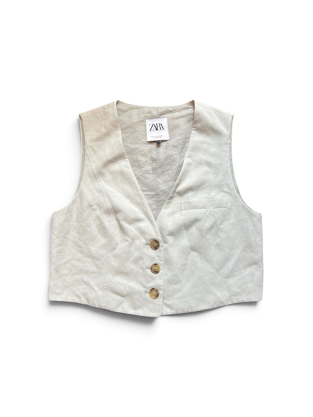 ZARA light Gray Linen Blend Button Front Vest